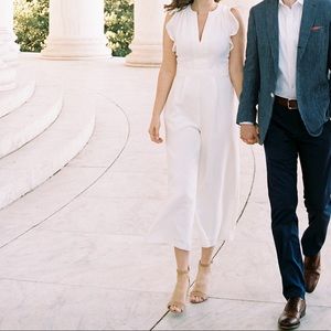 Vince Camuto Ivory Wide Leg Ruffle Sleeve Jumpsuit